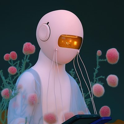 Futuristic Humanoid with Pink Spherical Plants 1 | Mattia Del Giudice
